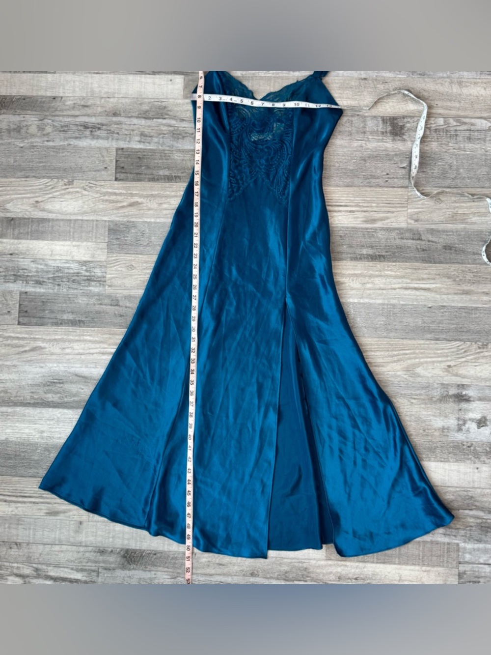 Gold Label Victorias Secret Blue Satin Nightgown Lace Slit, Sexy S3 - Picture 4 of 5